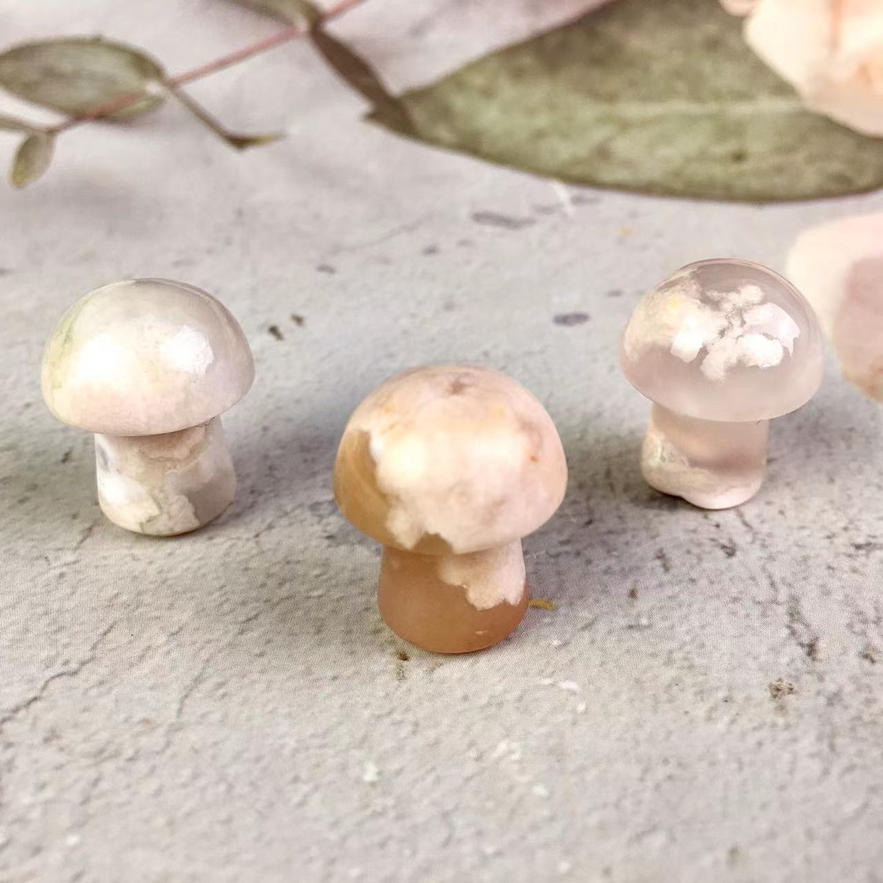 Wholesale natural carved sakura agate mushroom For Decoration