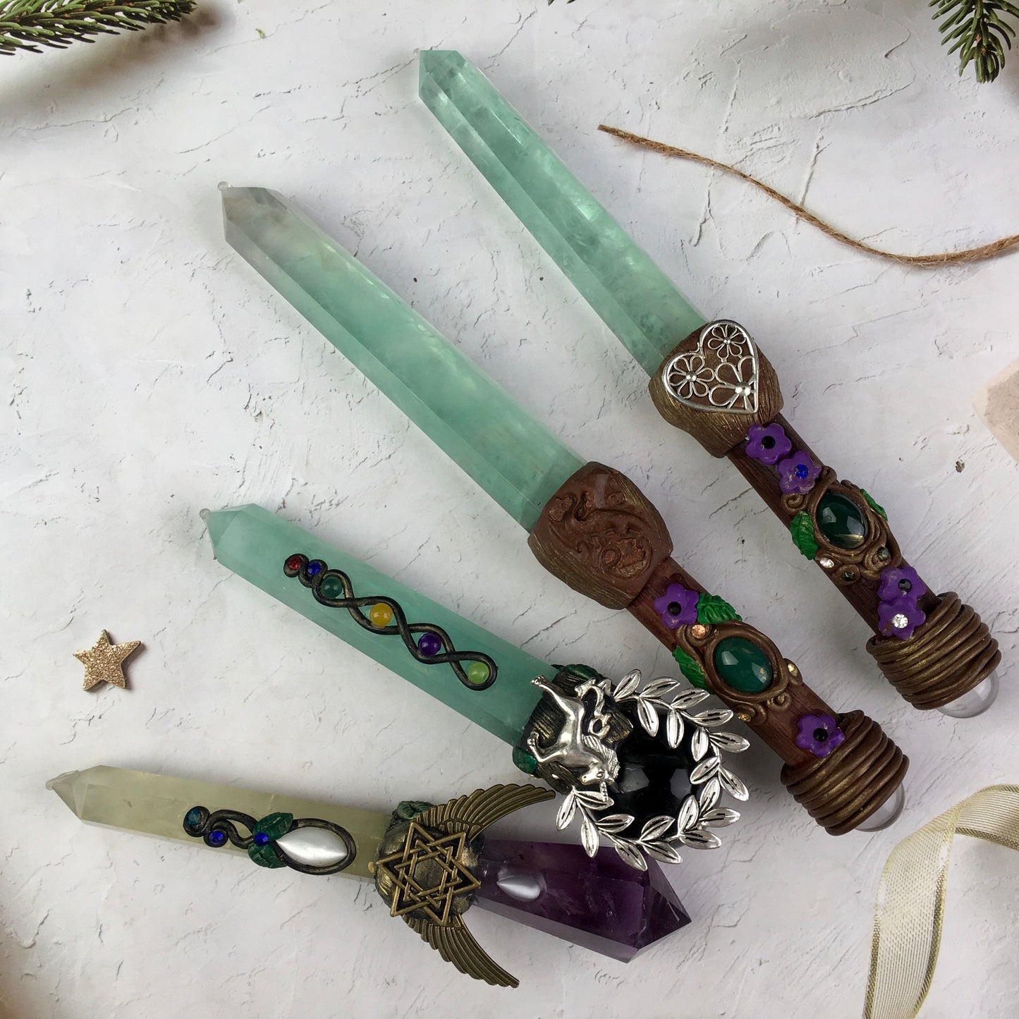 Wholesale natural Crystals Healing green fluorite and citrine  amethyst Wand For Decoration
