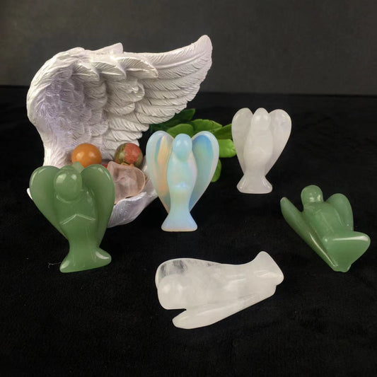 Wholesale Colorful Mineral Quartz Crystal Angel Carved Rose Quartz Small Figurines  Angel For Gift