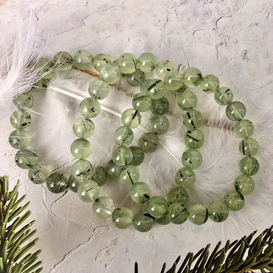 9MM Natural Prehnite Grape Stone Elastic Beaded Bracelets