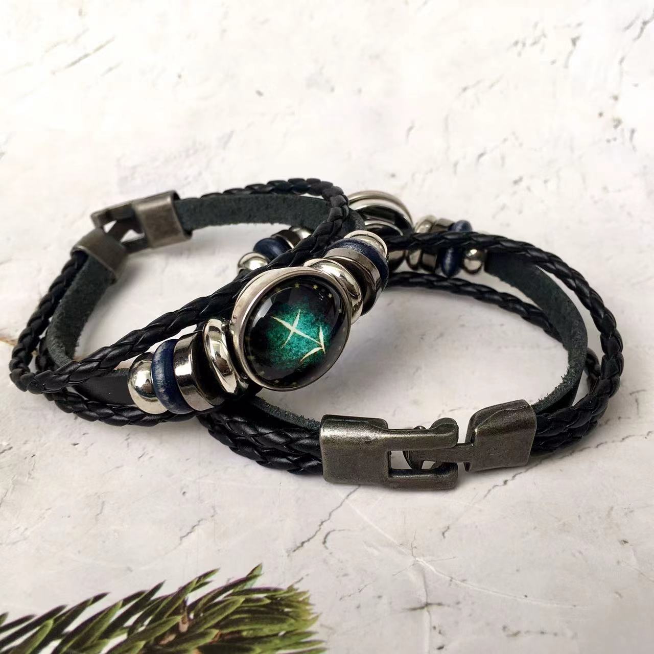 Vintage hand-woven bangle women casual leather bracelet wholesale  hip-hop couple hand rope