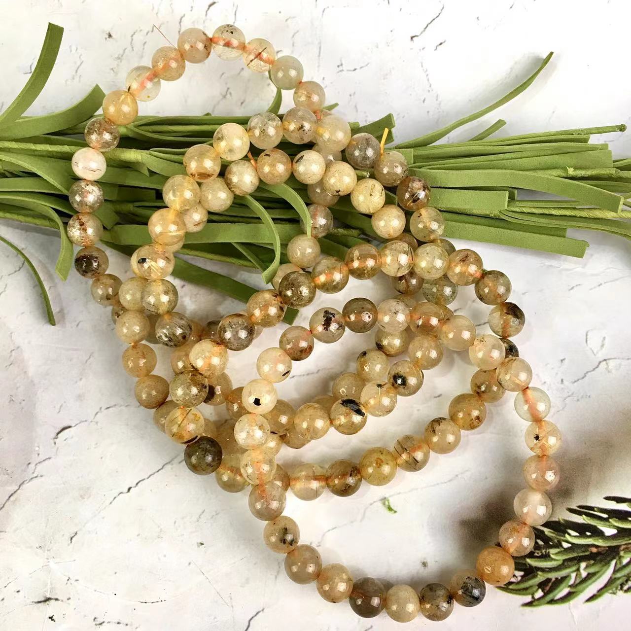 Wholesale Natural 7mm  Rutilated Quartz Beaded Bracelet Custom Stretch Bracelet for Women and Men Wear Gift