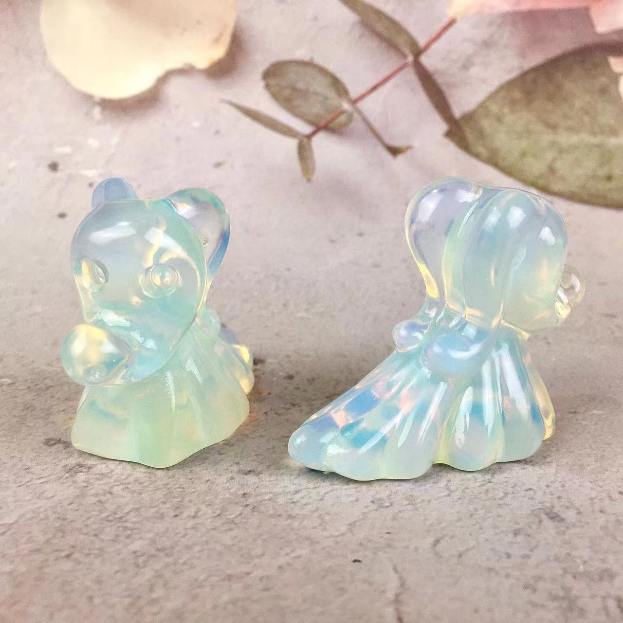 Wholesale natural crystal  Rose quartz and Pink Opal carving Halloween Ghost Dog Crystal ghost zero dog