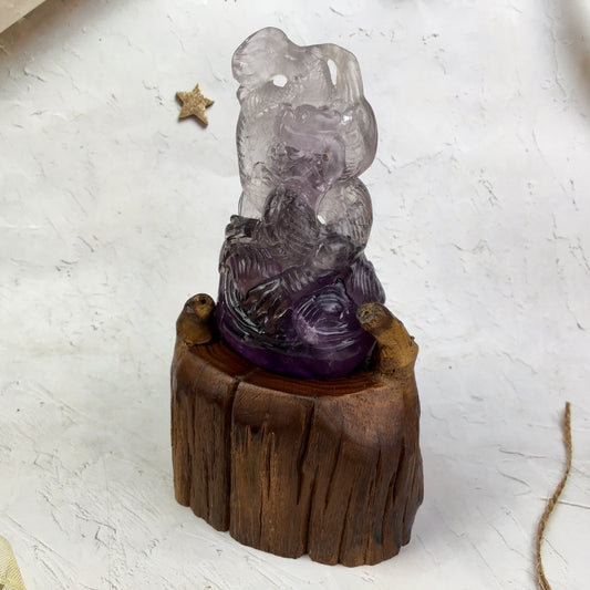 Wholesale natual crystals healing stones amethyst fox and dragon wand  crystal amethyst wand for decoraiotion