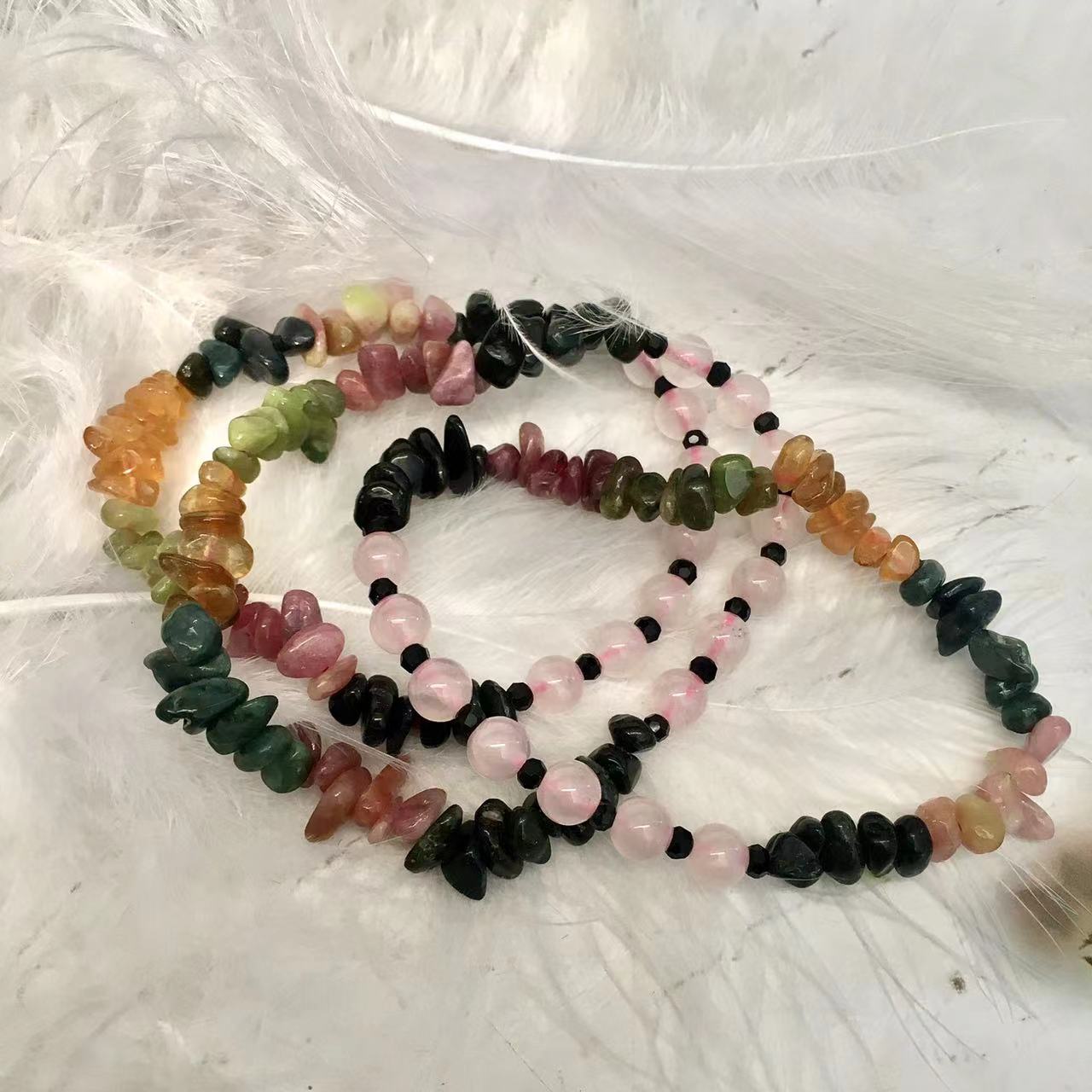 Watermelon Tourmaline Gemstone Natural Stone Beads Chips Bracelets