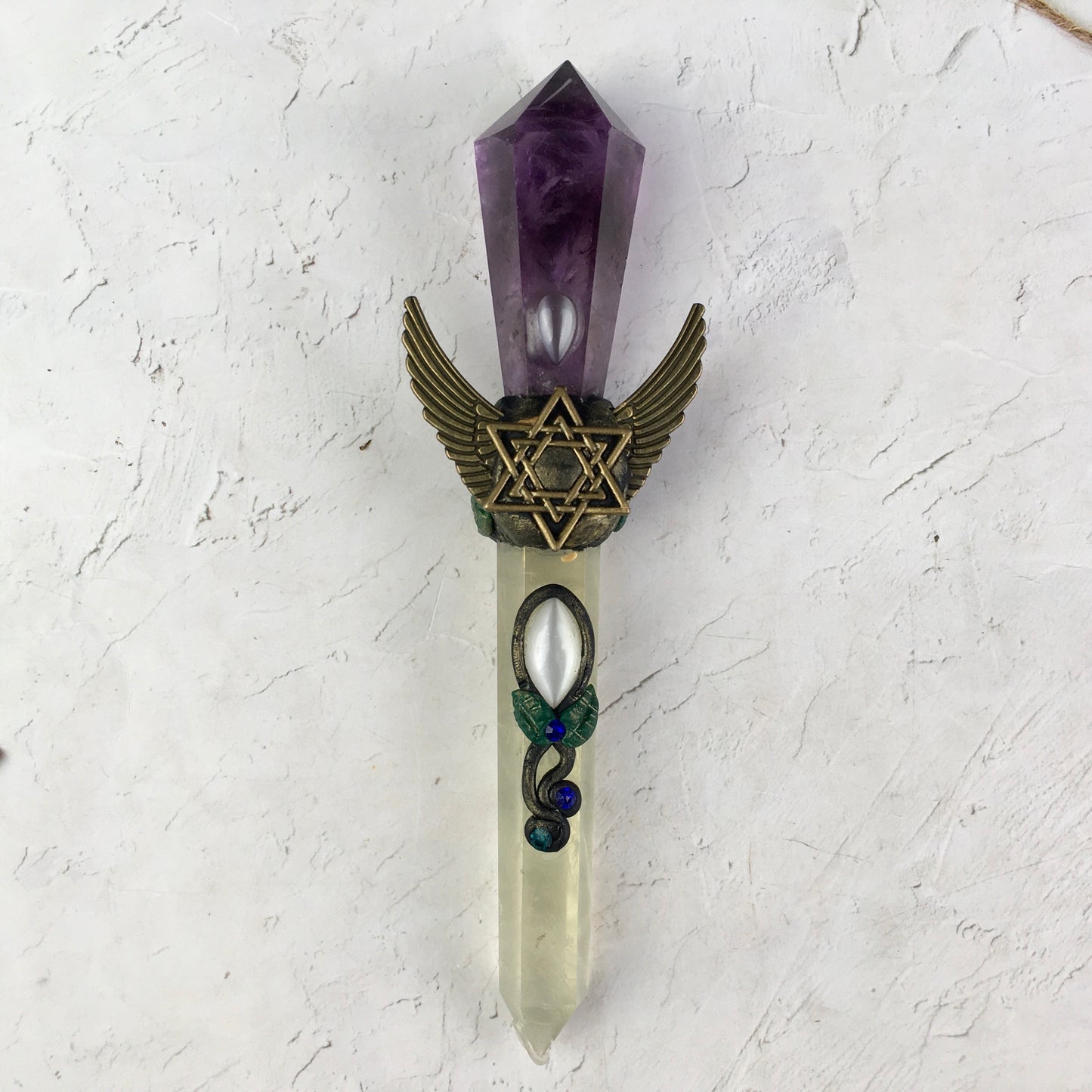 Wholesale natural Crystals Healing green fluorite and citrine  amethyst Wand For Decoration
