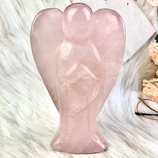 wholesale natural pink crystal rose quartz big angel statues