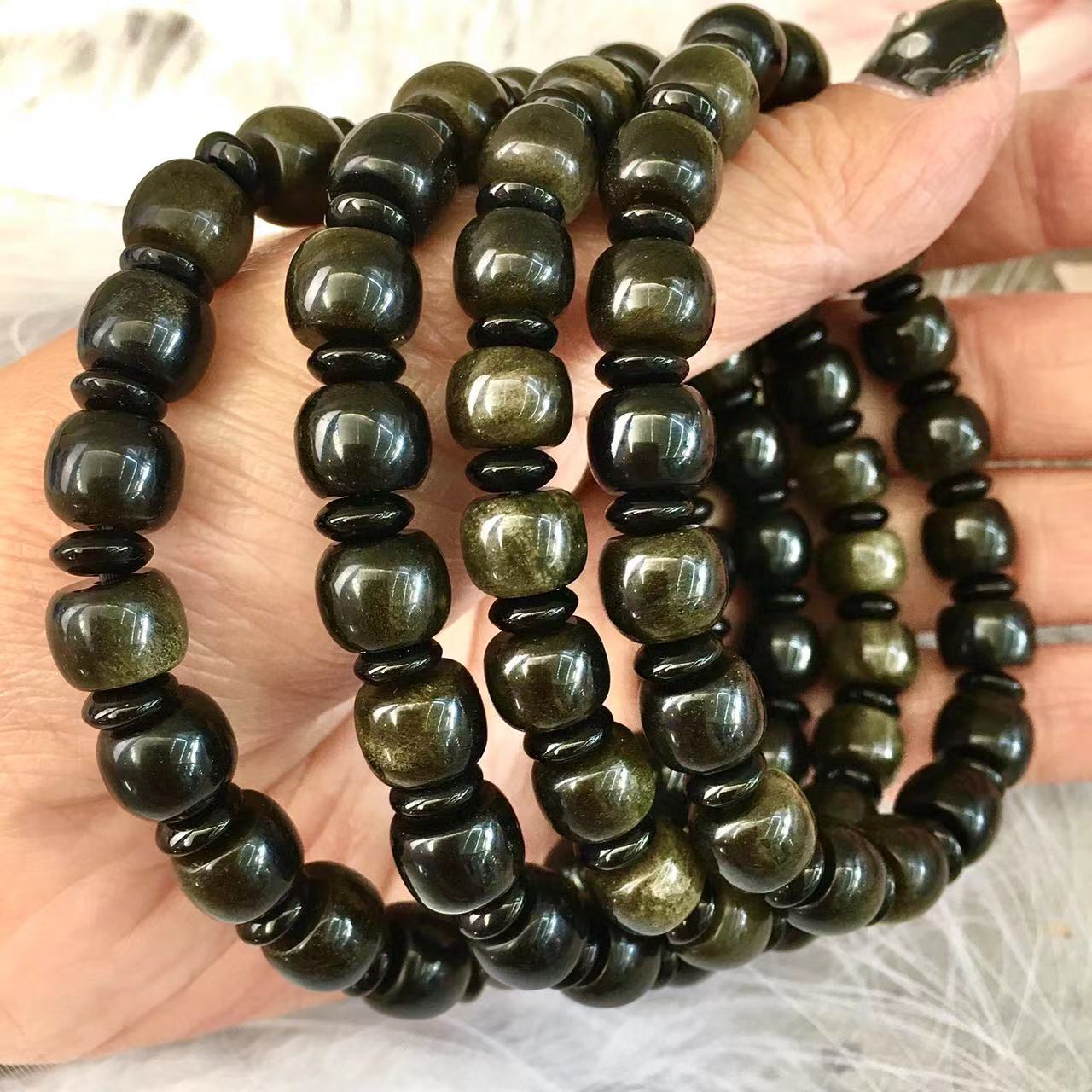 9MM Natural Gold Obsidian Bracelet Single Circle Hand String High Quality Obsidian Bracelet Jewelry Reiki GemStone Beads Obsidian