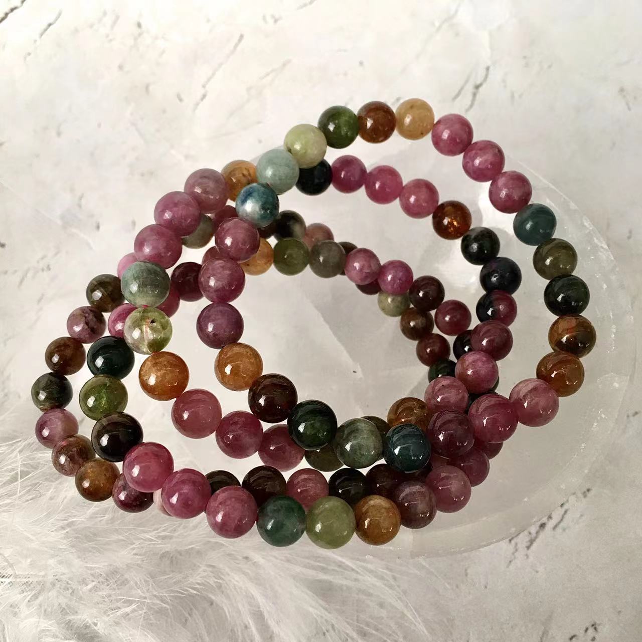 7MM Watermelon Tourmaline Gemstone Natural Stone Beads  Bracelets  for Women Men Girls Healing