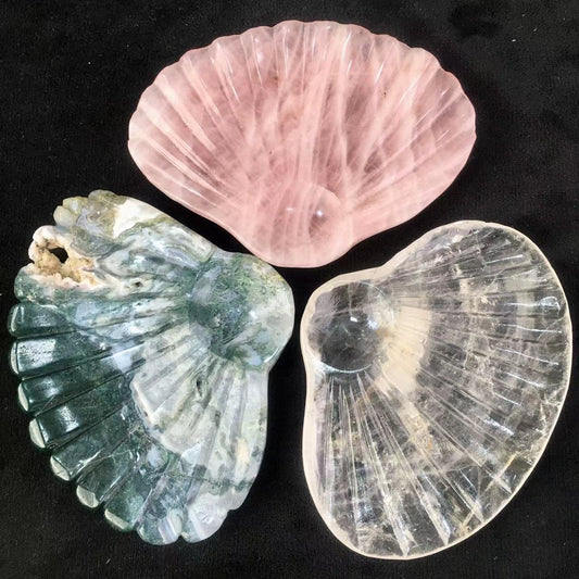 Wholesale high quality reiki natural crystal shell moss/clear/rose carving for decoraiotion