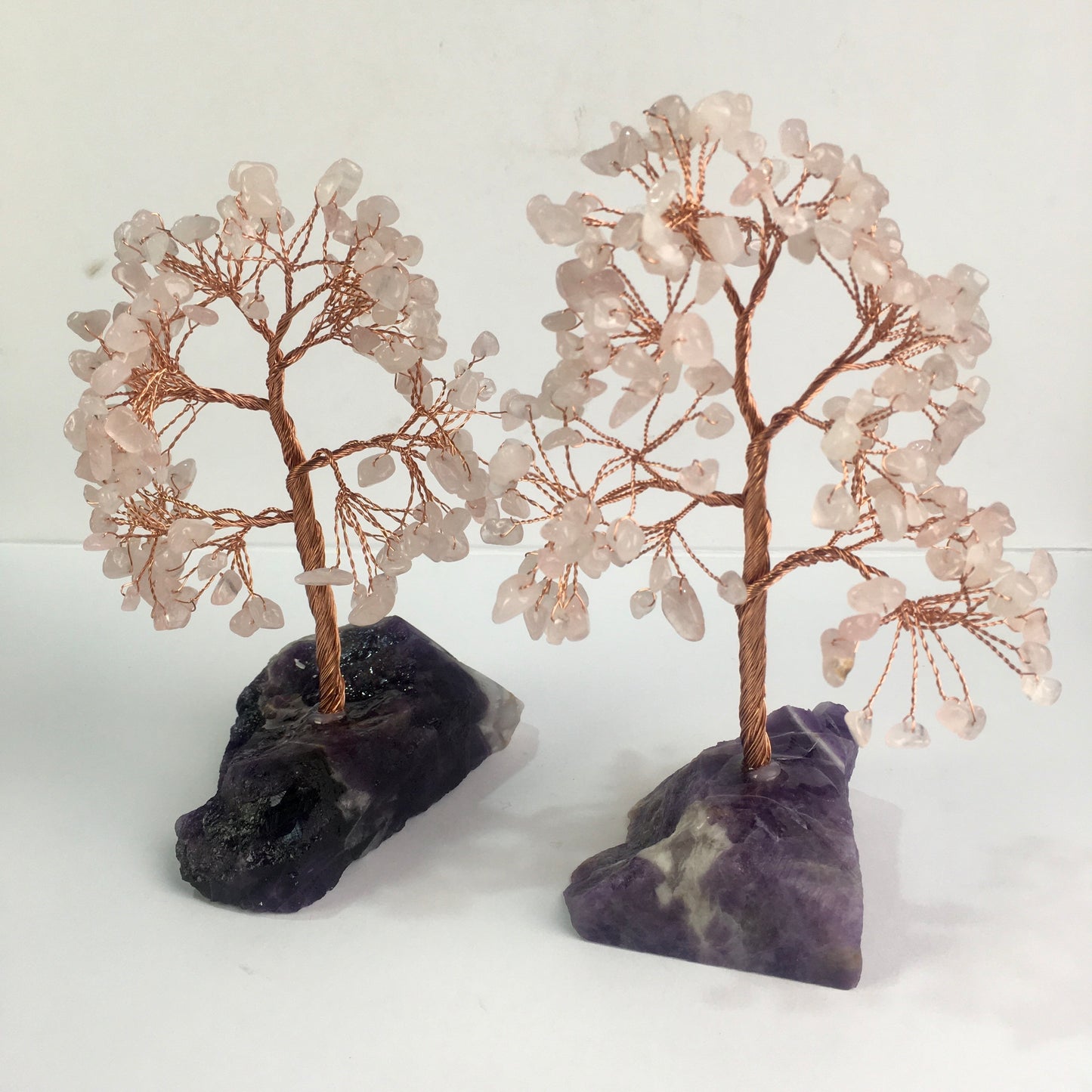 Wholesale bulk Natural Crystal Craft Tree Christmas dream amethyst rose quartz and citrine Gemstone Bonsai Coppe Crystal Tree  for decoraiotion