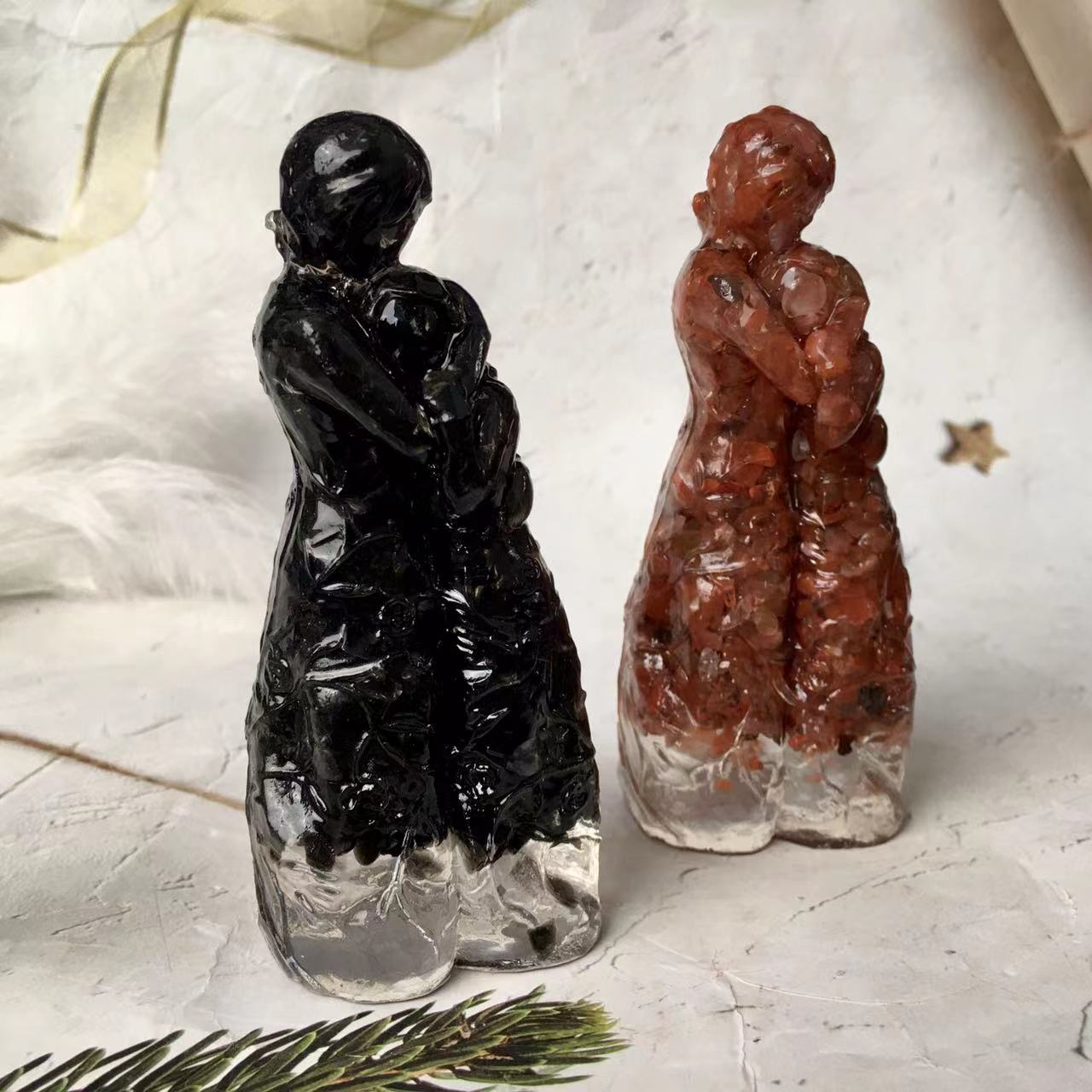 Natural Handmade Crystal Crafts Resin Mother and son  Polished Tumbled Gravel Chip Stone For Decor