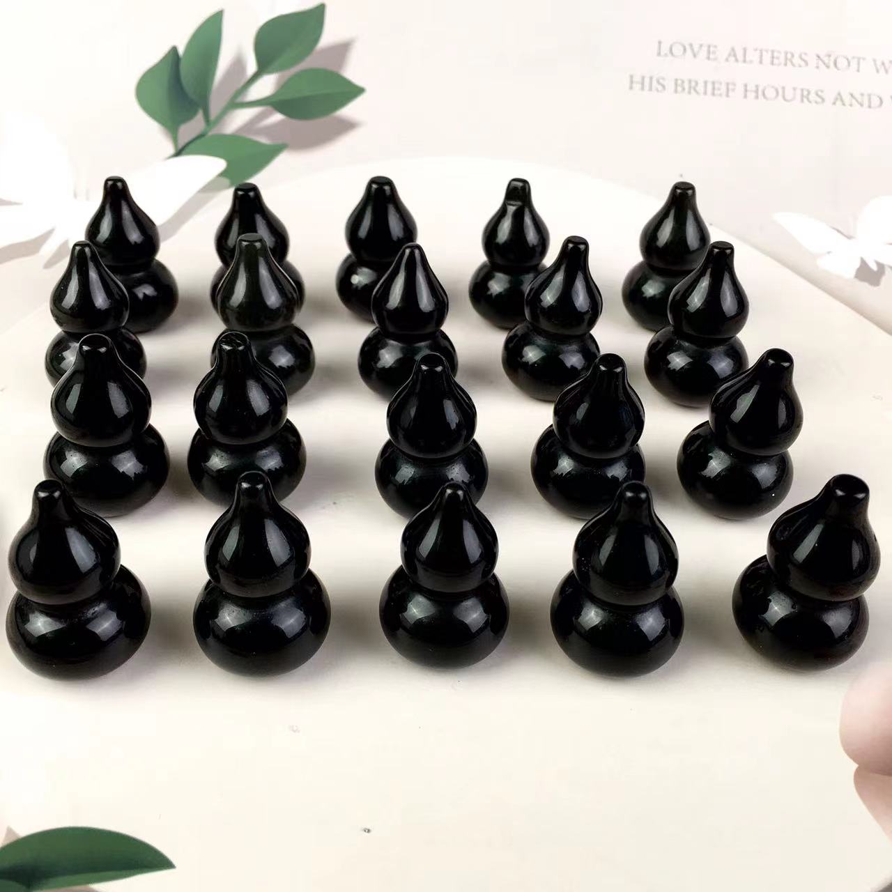 High quality wholesale  Natural Crystal black obsidian gourd For Decoration 1 pc