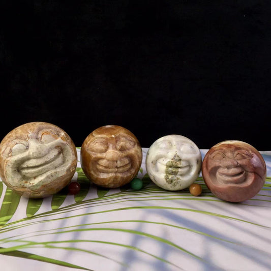 Wholesale Carving Natural Gemstone Healing Quartz Crystal Smiling Face Ball Sphere Carving for Decoration 1kg