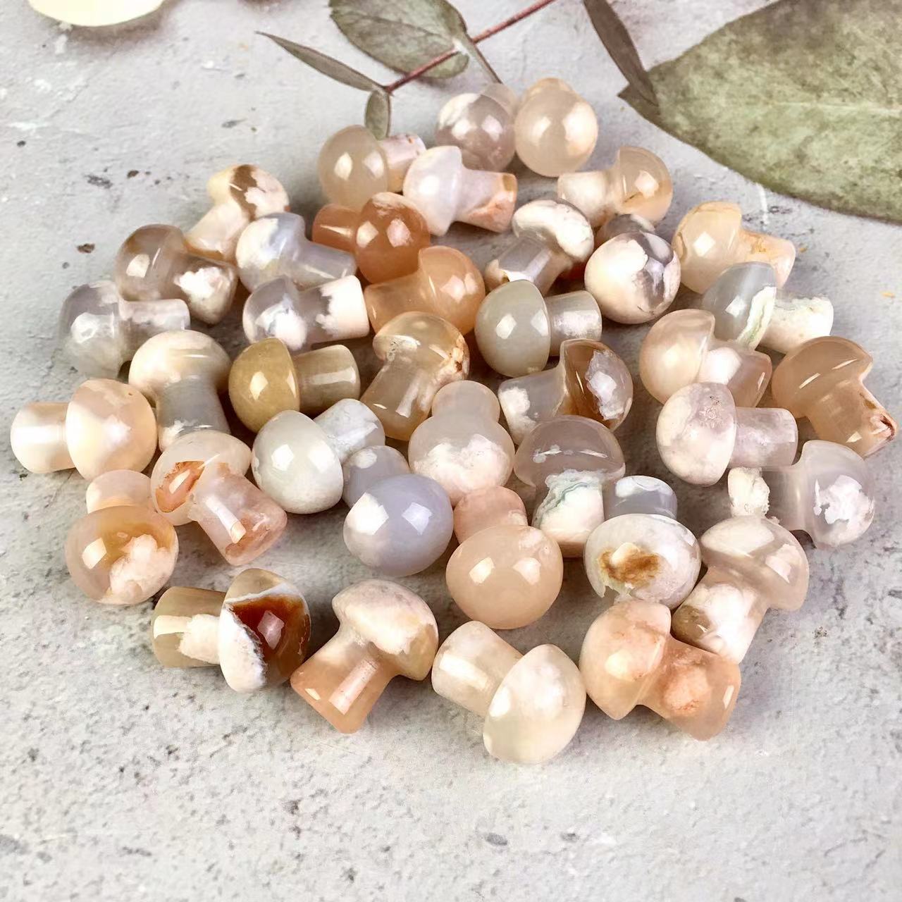 Wholesale natural carved sakura agate mushroom For Decoration