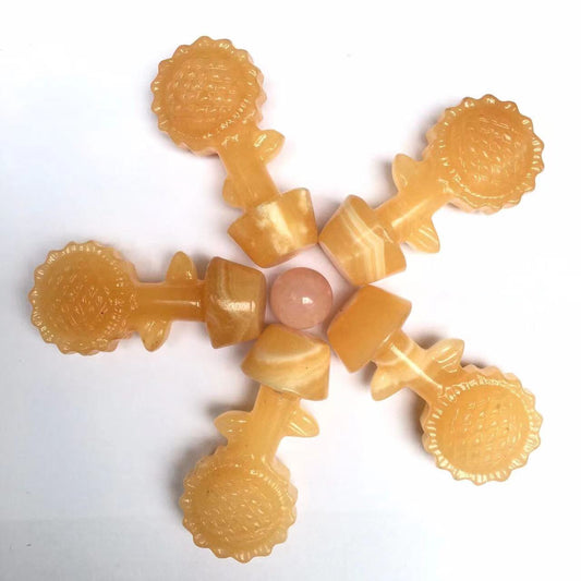 Wholesale Natural  Gemstone  Carved Stone Orange Calcite Sunflower For Gift