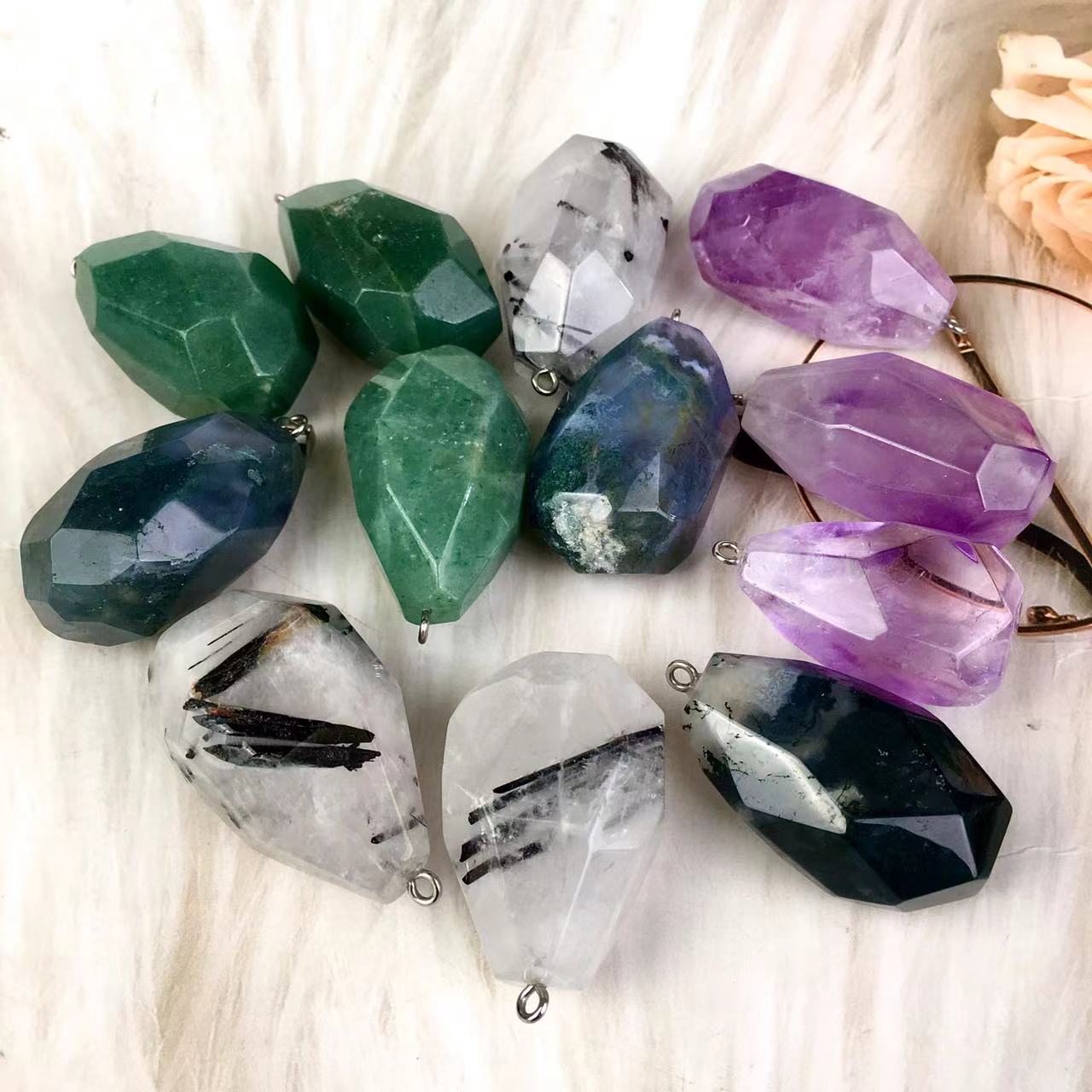 High quality wholesale  Natural Crystal  green strawberry moss agate purple mic pendant For Decoration 1 pc