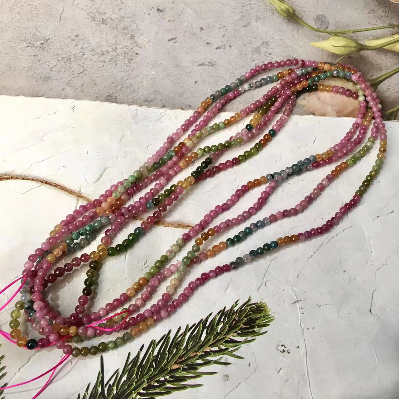 4 and 5MM Watermelon Tourmaline Gemstone Natural Stone Beads Mutil turn Bracelets with Silver Plated Clasp Bracelet for Women Men Girls Healing