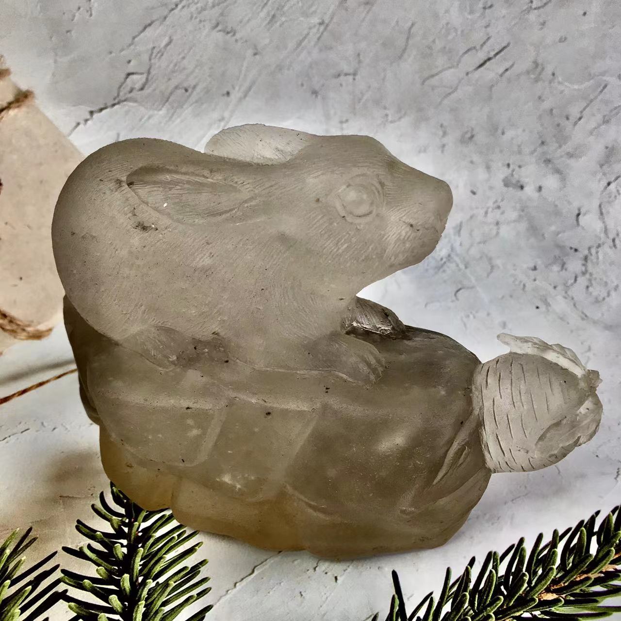 Wholesale natural crystal carving pieces clear quartz white rabbit bunnies hand-carved for home decoration