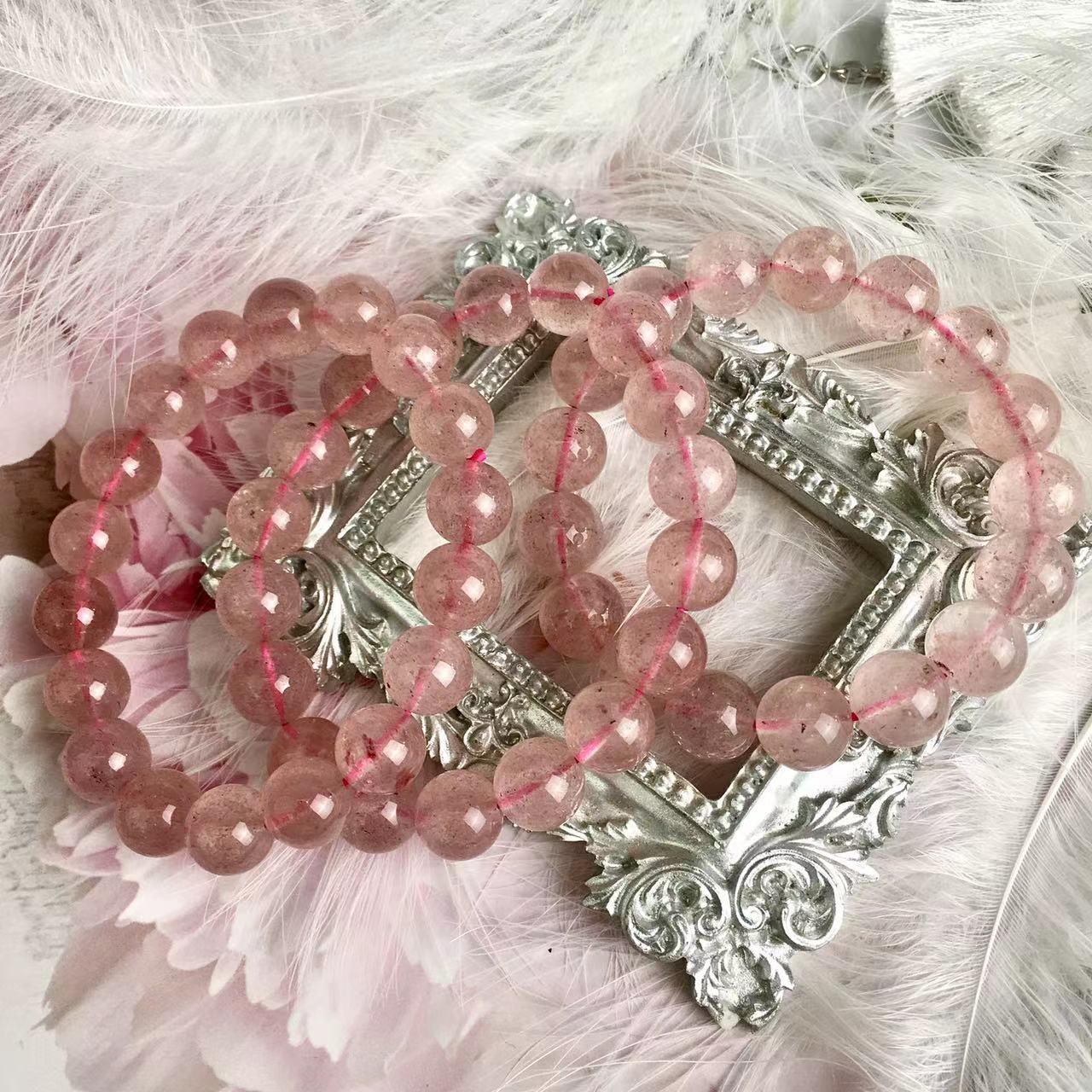 Strawberry quartz bracelets natural strawberry quartz bead crystal bracelets for women jewelry 11MM