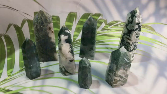 Wholesale natural crysta moss agate tower for decoration 1kg