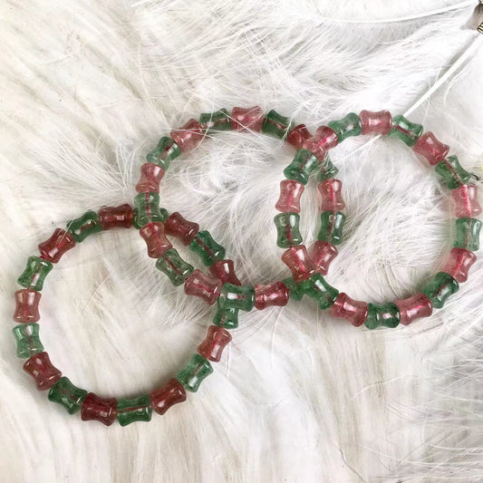 New Natural Strawberry Crystal Bracelet /Bangle Women's crystal Green strawberry and red strawberry bracelet 6mm
