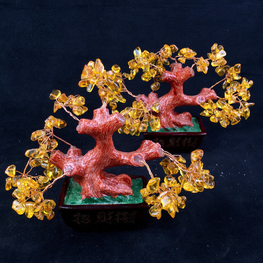 Wholesale creative Crystal Crafts Good Fortune Money Tree green aventurine rose quartz citrine and dream amethyst Home Decor Sculpture Polyresin Pachira tree for decoraiotion