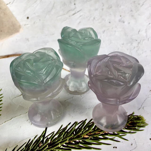 Hand Carved Flower Fluorite Gemstone Carving Hand Carved Natural Stone Flower For Decoration Healing Flower For Home Decor