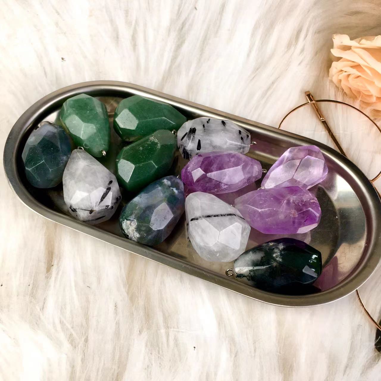 High quality wholesale  Natural Crystal  green strawberry moss agate purple mic pendant For Decoration 1 pc