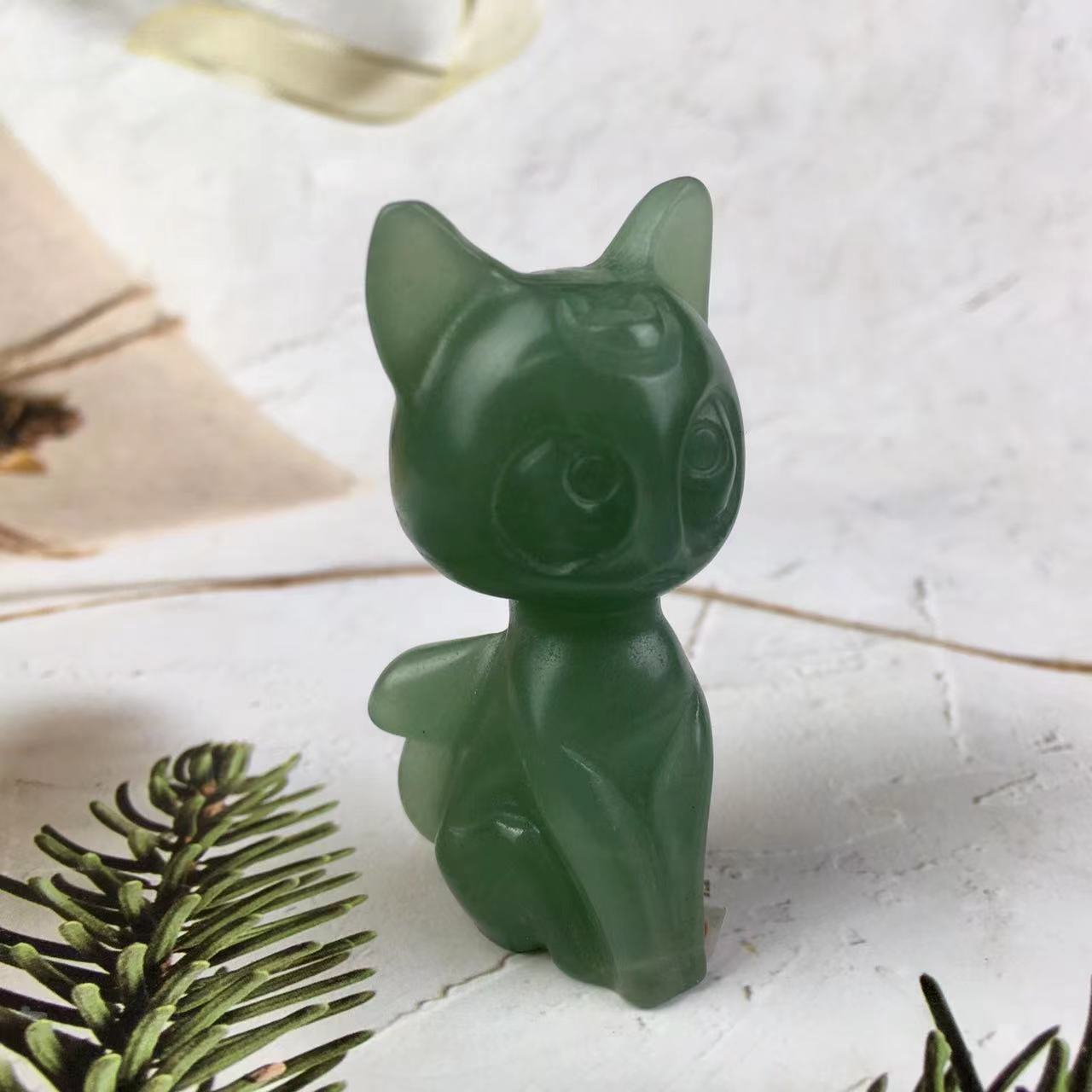 Natural Rose Quartz /Sodalite/Green aventurine Beauty Girl Soldier Sailor Moon Artemis Crystal Cartoon Carving Luna Cat