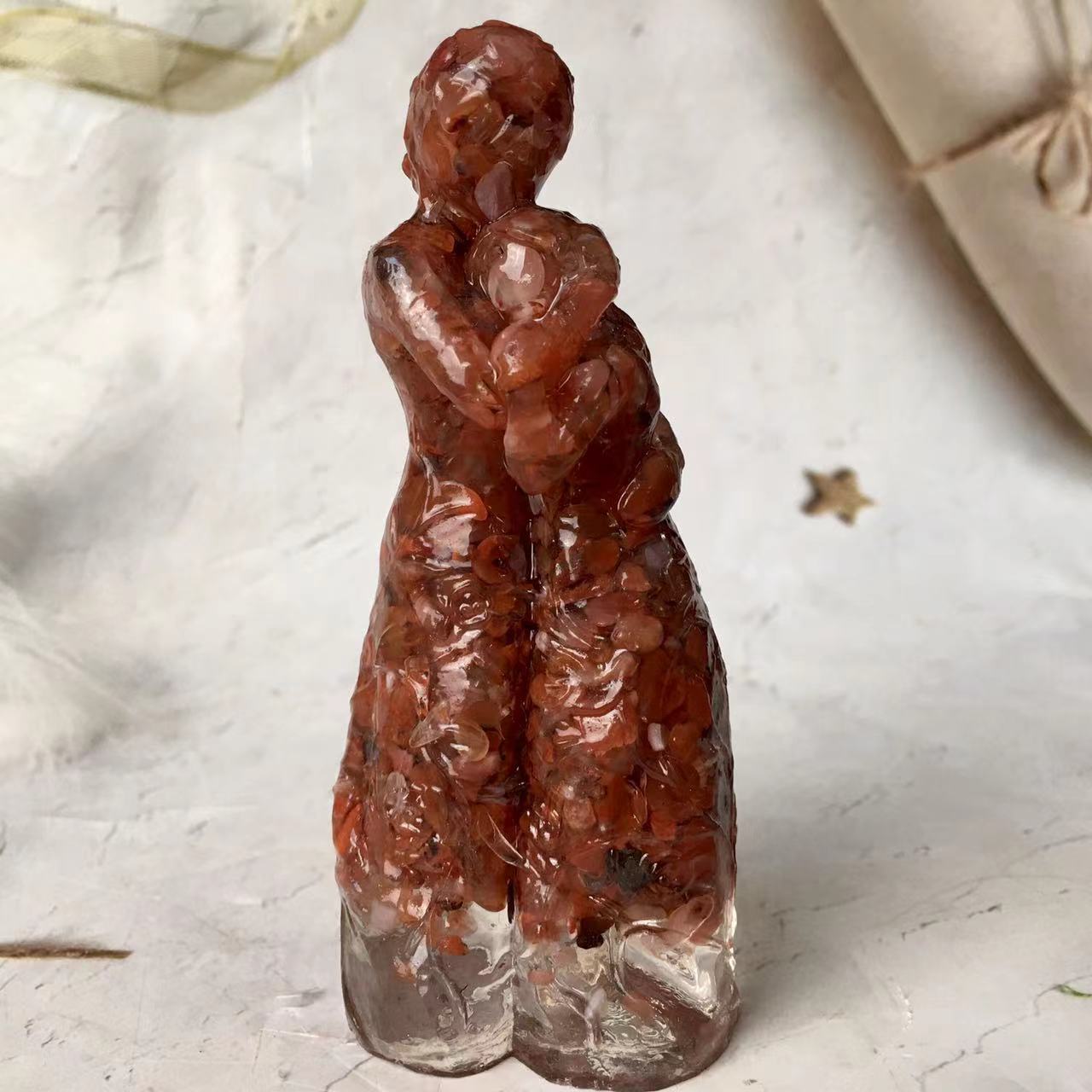 Natural Handmade Crystal Crafts Resin Mother and son  Polished Tumbled Gravel Chip Stone For Decor