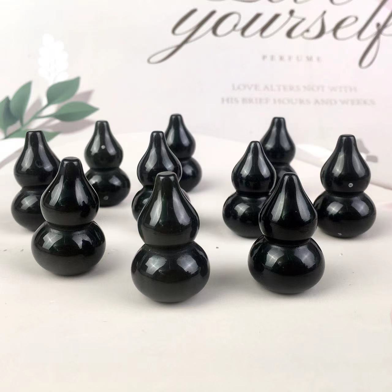 High quality wholesale  Natural Crystal black obsidian gourd For Decoration 1 pc
