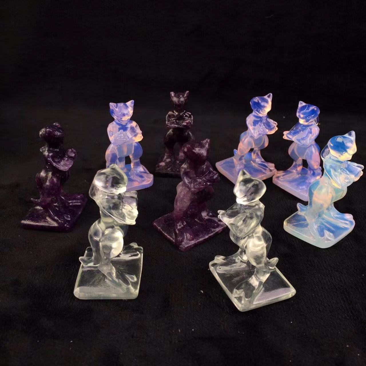 Natural crystal carving Customizable Color Pink Opalite Purple Mica Mewtwo Opalite Crystal Carved Mewtwo