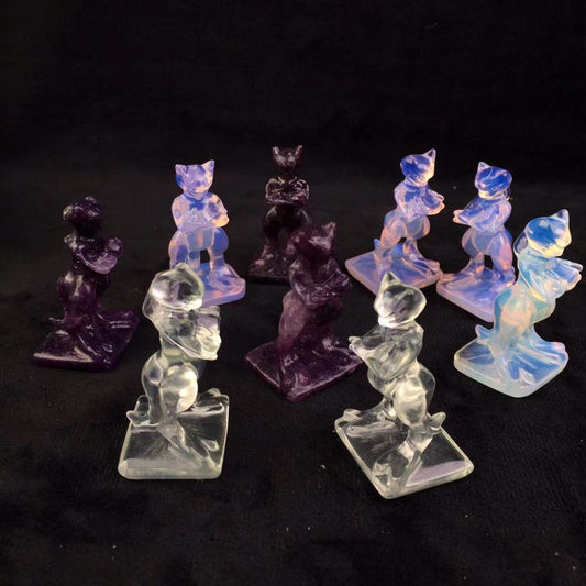 Natural crystal carving Customizable Color Pink Opalite Purple Mica Mewtwo Opalite Crystal Carved Mewtwo