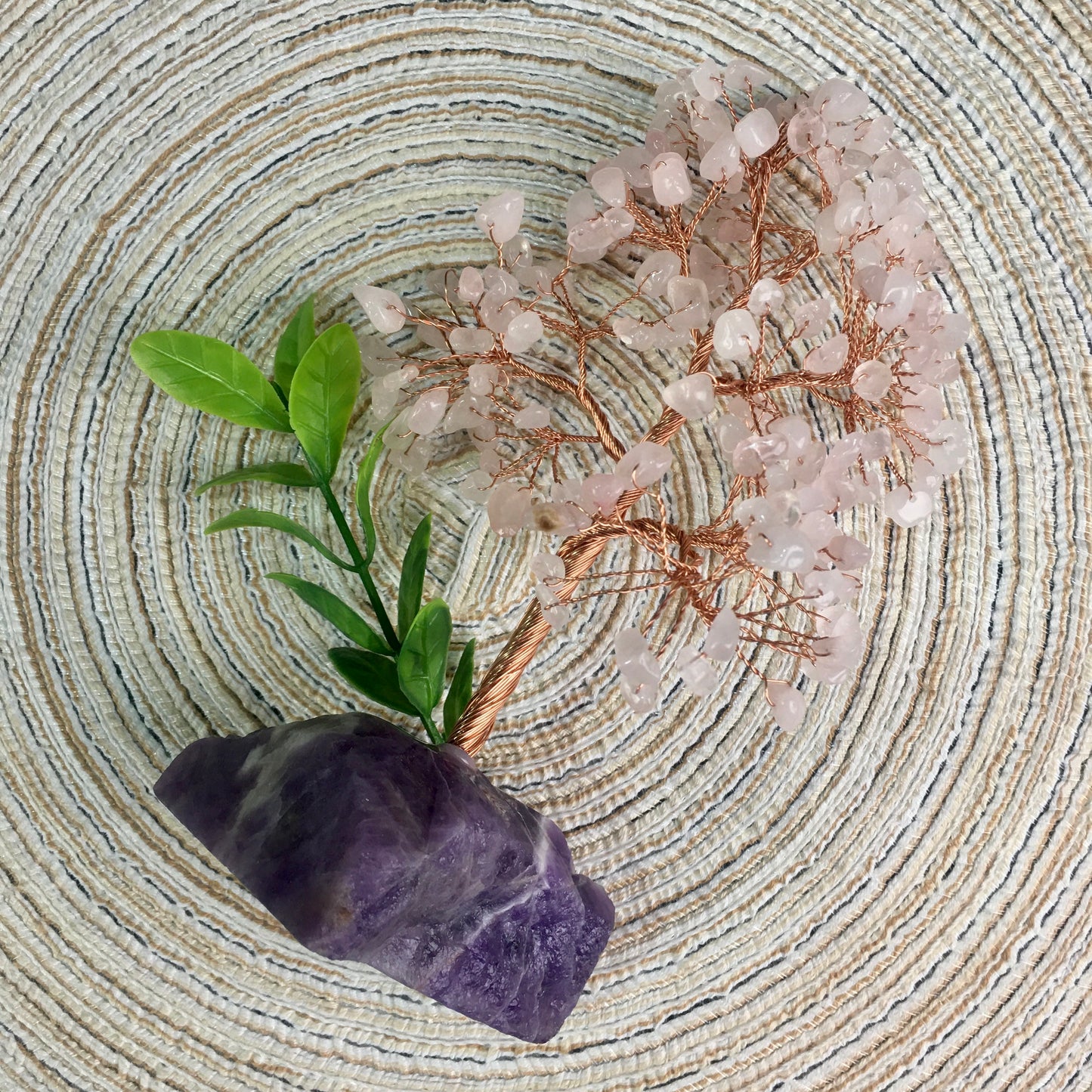 Wholesale bulk Natural Crystal Craft Tree Christmas dream amethyst rose quartz and citrine Gemstone Bonsai Coppe Crystal Tree  for decoraiotion