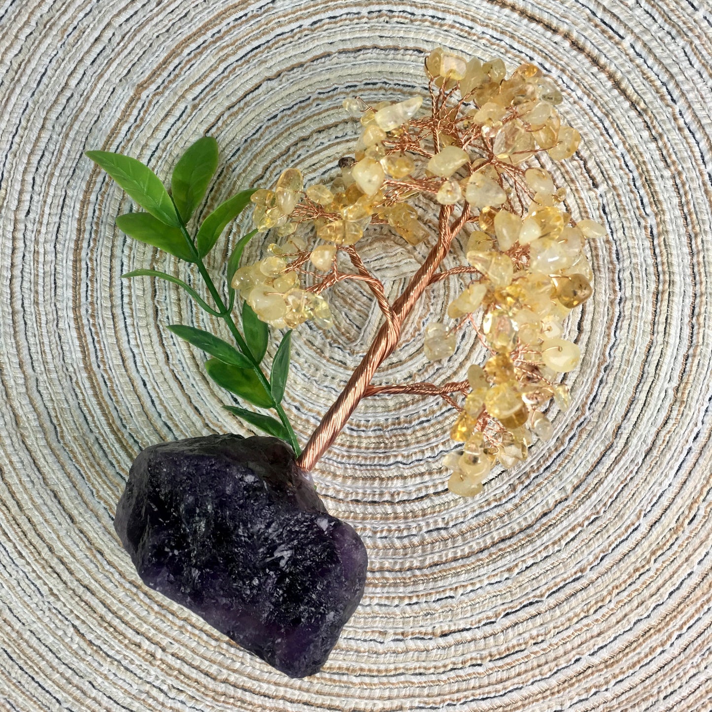 Wholesale bulk Natural Crystal Craft Tree Christmas dream amethyst rose quartz and citrine Gemstone Bonsai Coppe Crystal Tree  for decoraiotion