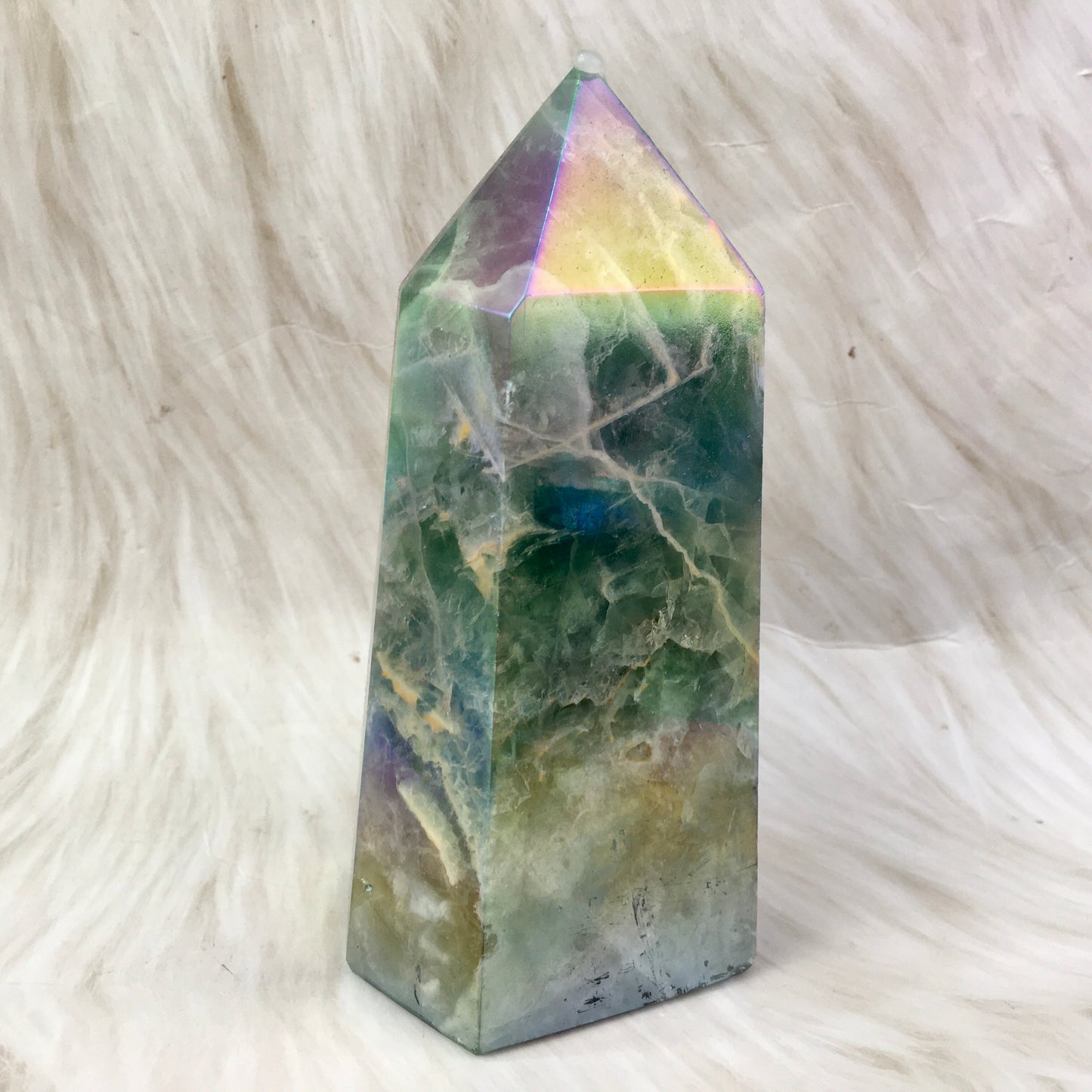 Wholesale high quality reiki natural Aura green fluorite Healing stone tower  for decoraiotion 1kg