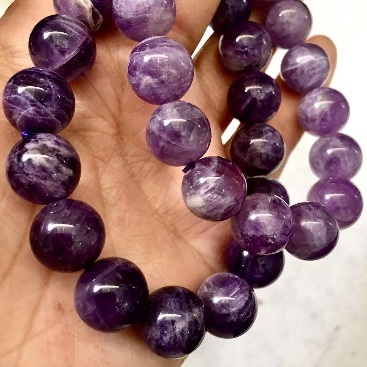 12MM Wholesale Natural Quartz Jewelry Stretch Beads Dream Amethyst Crystal Bracelet
