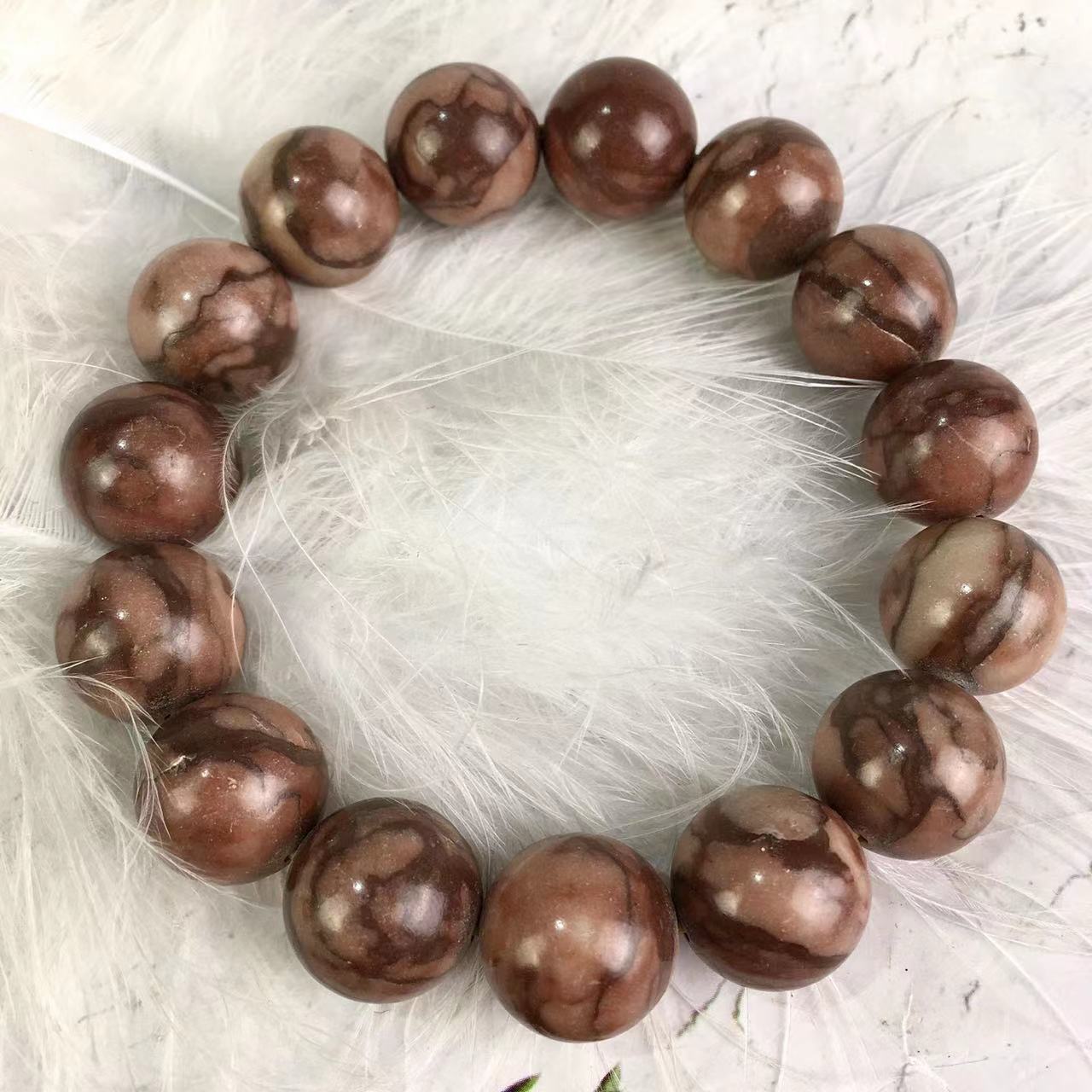 Natural Gemstone Black/Red leaf vein jasper Beaded Bracelet  Healing Yoga Bracelet for Women Men Jewelry