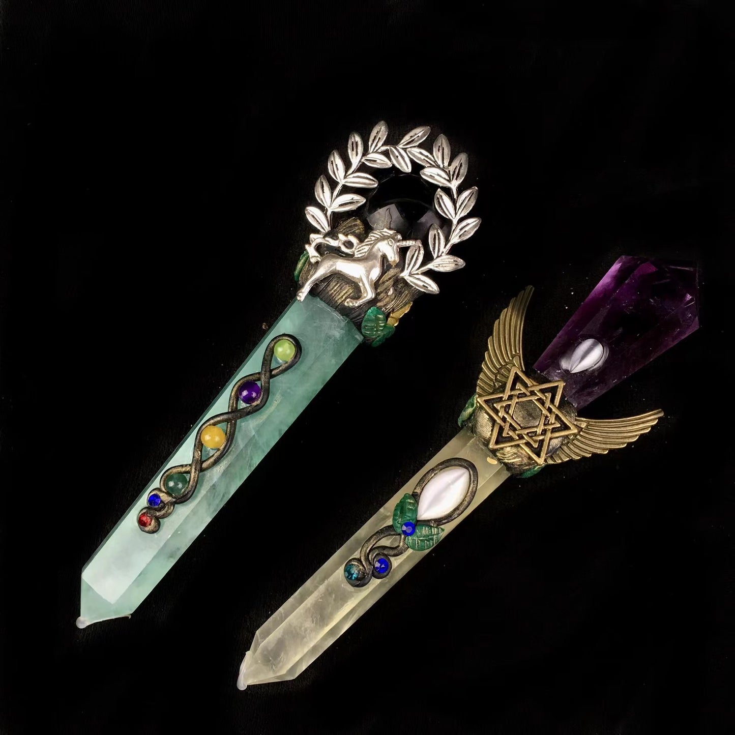 Wholesale natural Crystals Healing green fluorite and citrine  amethyst Wand For Decoration