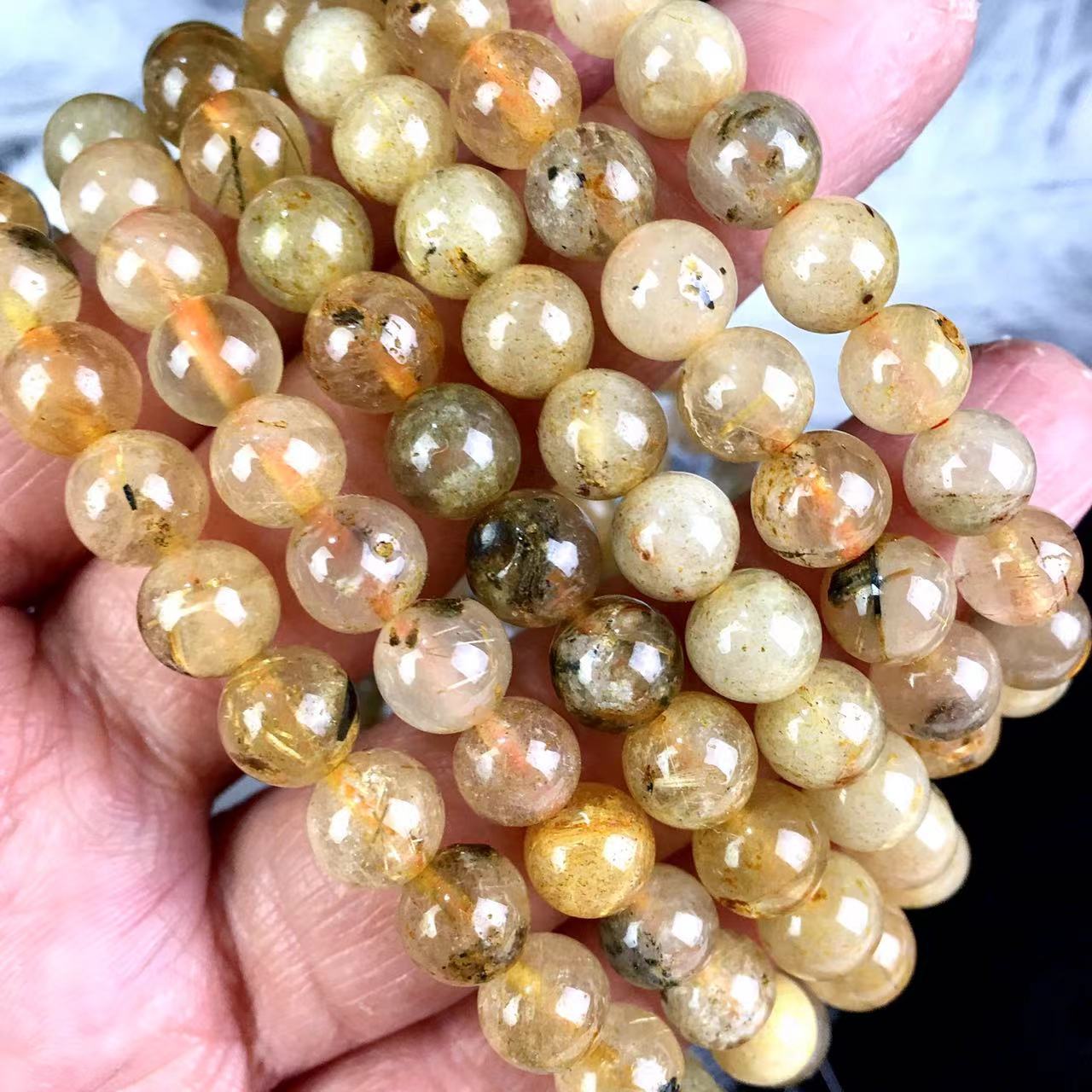 Wholesale Natural 7mm  Rutilated Quartz Beaded Bracelet Custom Stretch Bracelet for Women and Men Wear Gift