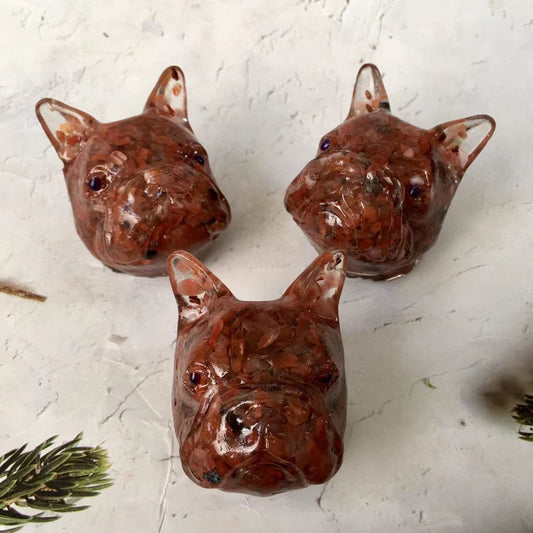 Natural crystal chip resin  carved dog head red agate carved animal crystal craft ornaments