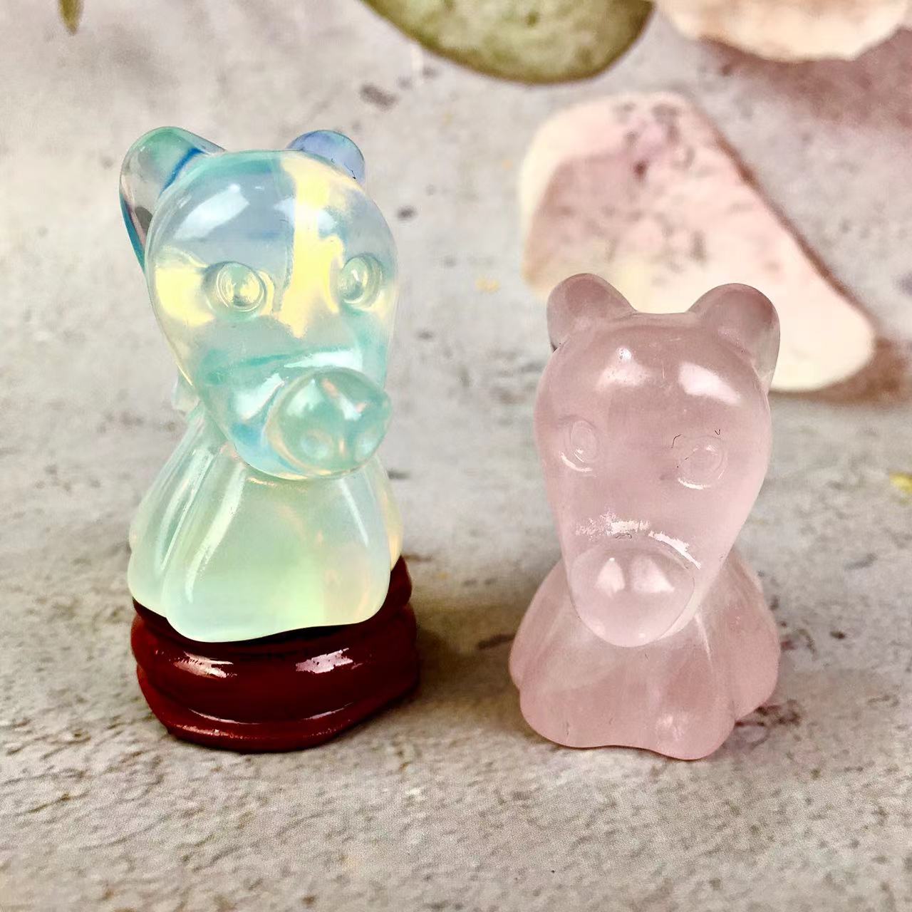 Wholesale natural crystal  Rose quartz and Pink Opal carving Halloween Ghost Dog Crystal ghost zero dog