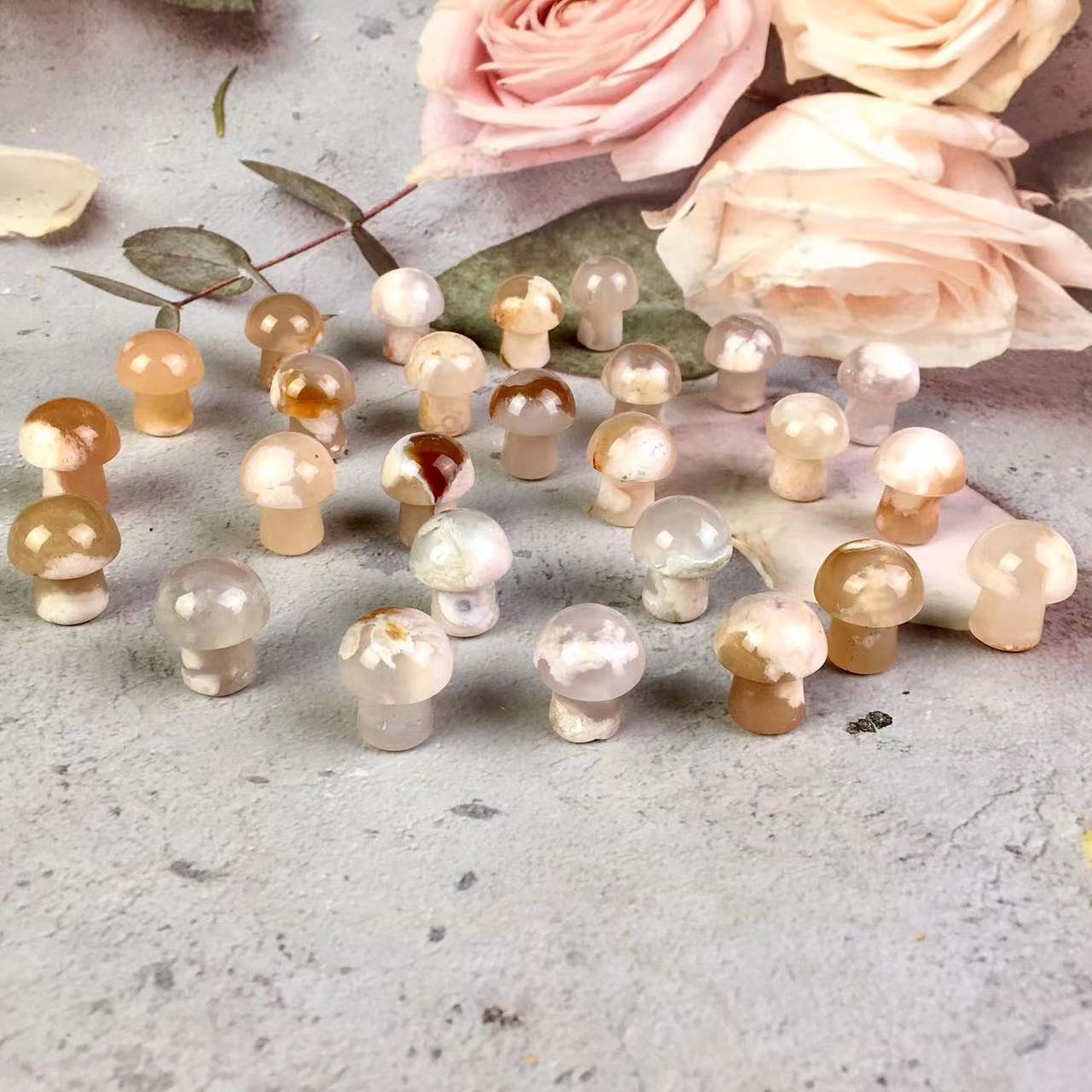 Wholesale natural carved sakura agate mushroom For Decoration