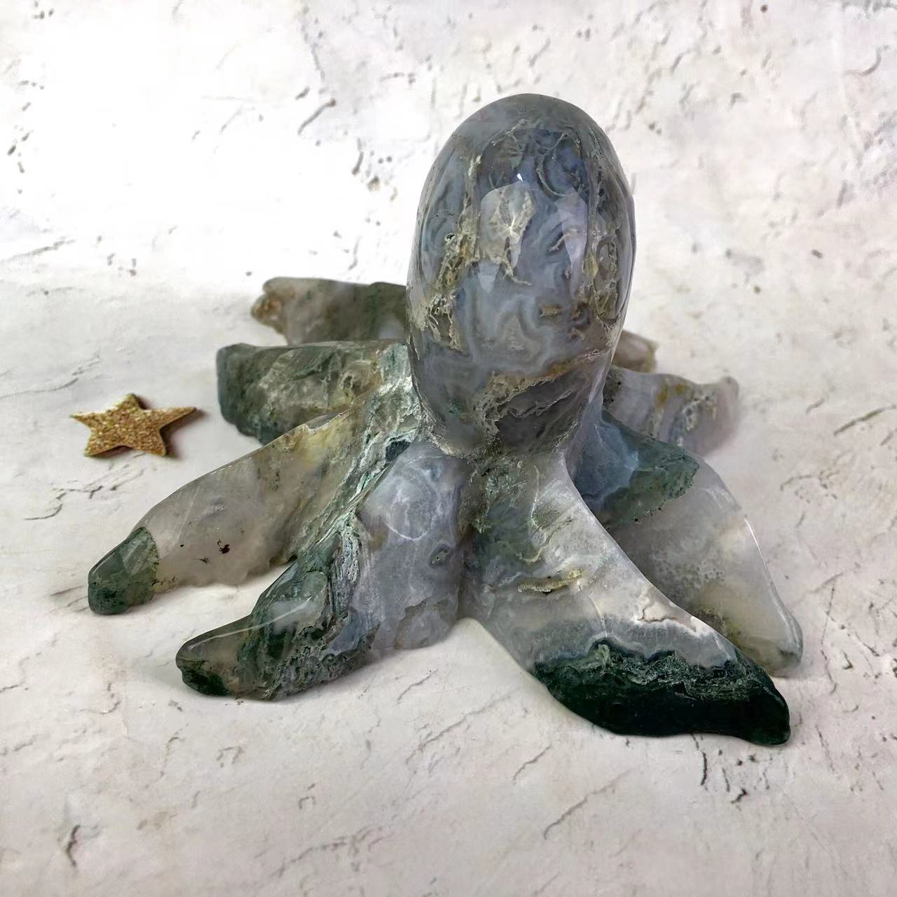 Natural High Quality Green Moss Agate Crystal Octopus For Home Decoration Sale