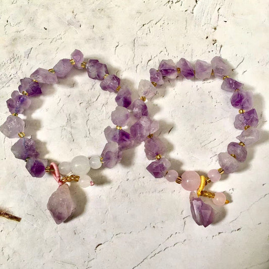Natural Amethyst tooth  Crystal Energy Stone Elastic Stretchable Amethyst Bracelet