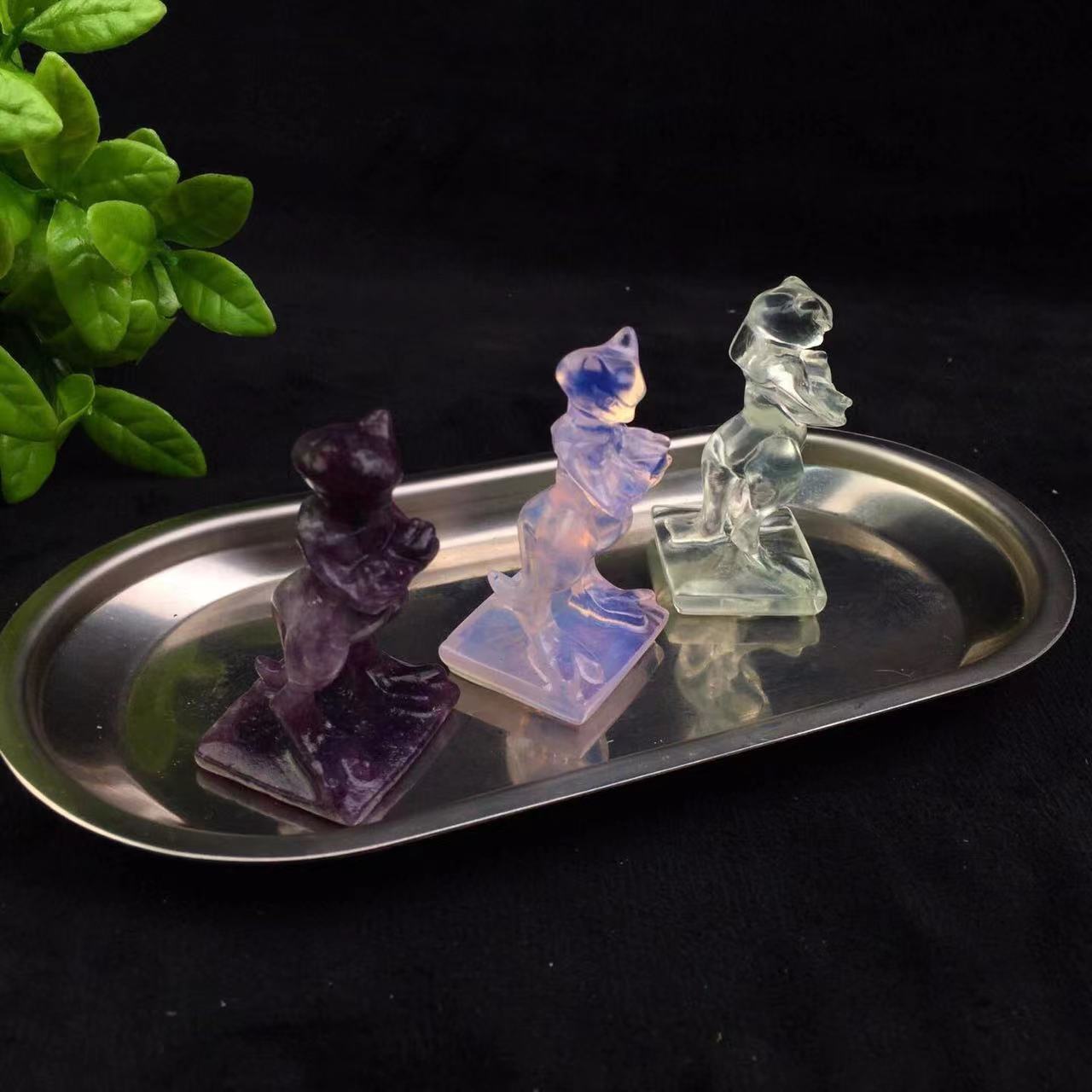 Natural crystal carving Customizable Color Pink Opalite Purple Mica Mewtwo Opalite Crystal Carved Mewtwo
