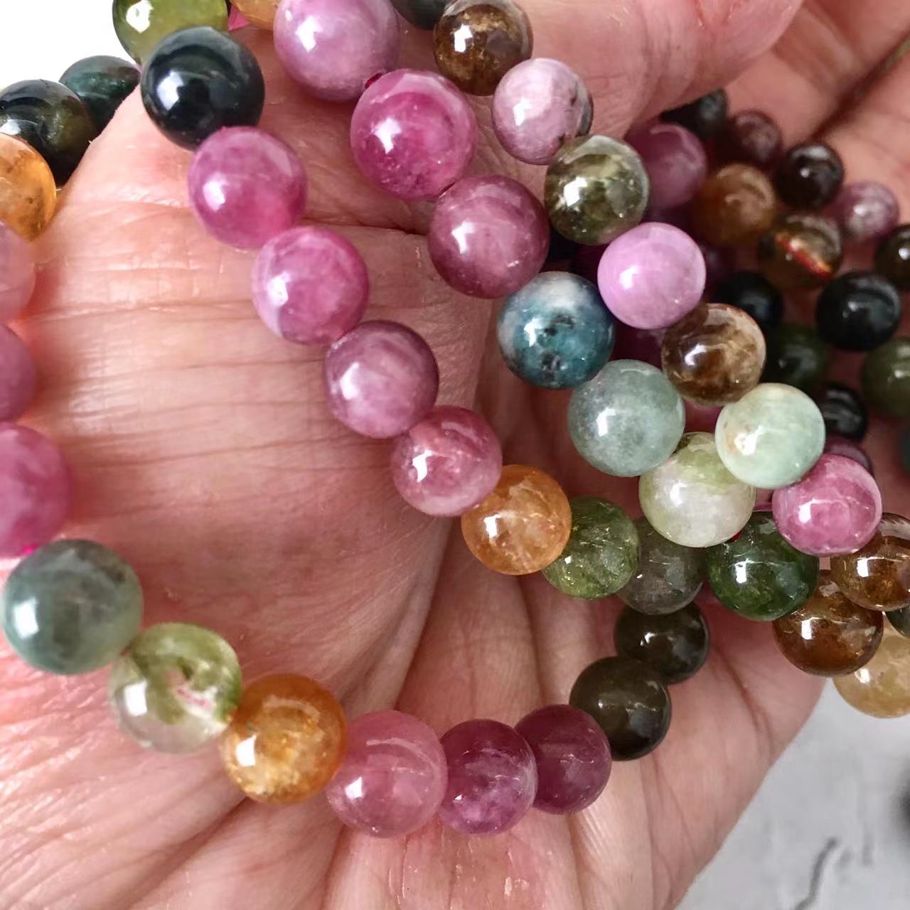 7MM Watermelon Tourmaline Gemstone Natural Stone Beads  Bracelets  for Women Men Girls Healing