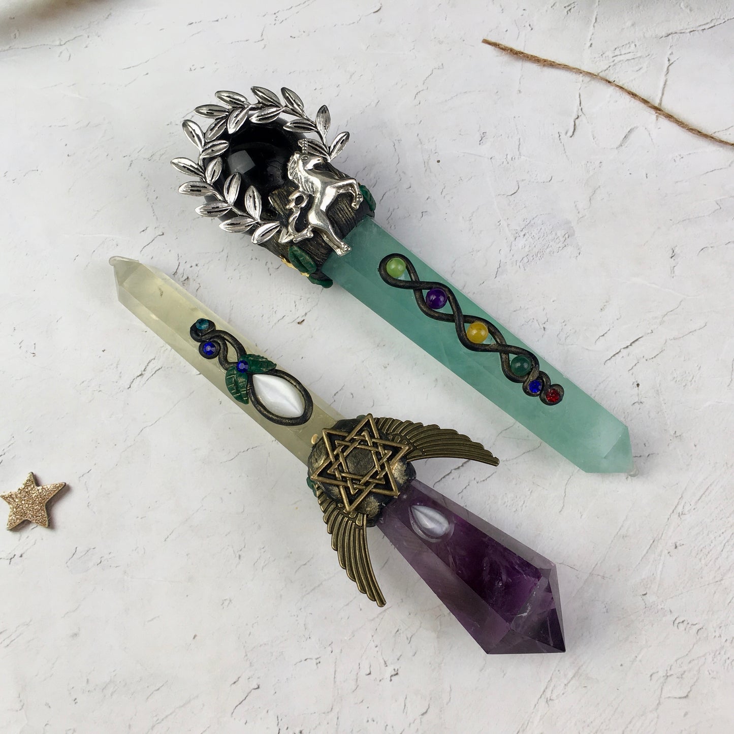 Wholesale natural Crystals Healing green fluorite and citrine  amethyst Wand For Decoration