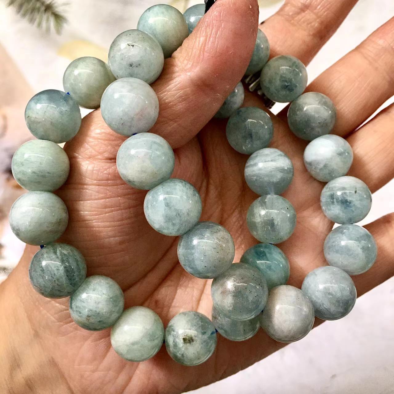 High quality stone bracelet Aquamarine natural stone bracelet Hand Bracelet12mm-15mm